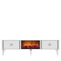 Comoda TV, Olivia, Doruk Fireplace, 150x44.6x29.6 cm, PAL , Alb / Argintiu