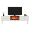 Comoda TV, Olivia, Vania Fireplace, 150x50x29.6 cm, PAL , Alb/Auriu