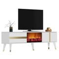Comoda TV, Olivia, Vania Fireplace, 150x50x29.6 cm, PAL , Alb/Auriu