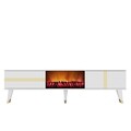 Comoda TV, Olivia, Vania Fireplace, 150x50x29.6 cm, PAL , Alb/Auriu
