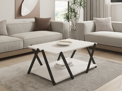 Masuta de cafea, Puqa Design, Lara, 93.6x41.2x63.6 cm, PAL, Antracit/Alb