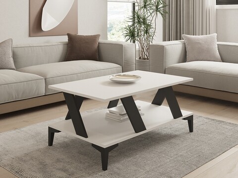 Masuta de cafea, Puqa Design, Tabla, 100x40x60 cm, PAL, Antracit/Alb