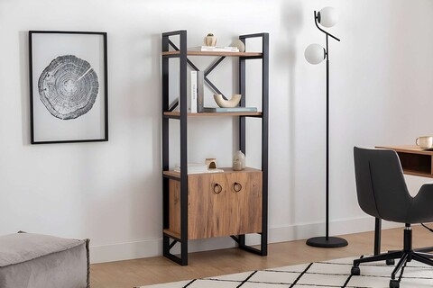 Corp biblioteca, Puqa Design, Milano, 64x160x32 cm, PAL, Pin Atlantic / Negru