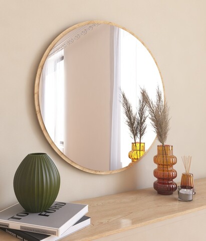 Oglinda decorativa, Siam, Ozze, 60x60x2 cm, MDF , Natural