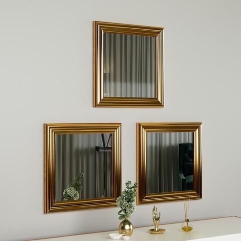 Set 3 oglinzi decorative, Siam, Otto, MDF , Auriu