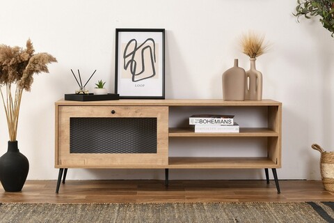 Comoda TV, Wolina, Wire 140, 138x55x41 cm, PAL, Stejar