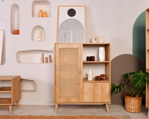 Dulap multifunctional, Wolina, Hazeran Multi, 40x90x110 cm, Lemn, Stejar