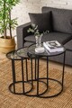 Set masute 3 piese, Caliente, Alya, Sticla temperata, Negru