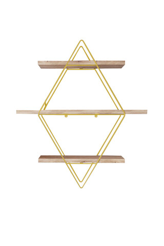 Raft de perete, Cerritos, Prizma Raf, Tip camera de zi de dimensiuni mari, 60x16x60 cm, Lemn masiv, Auriu/Maro