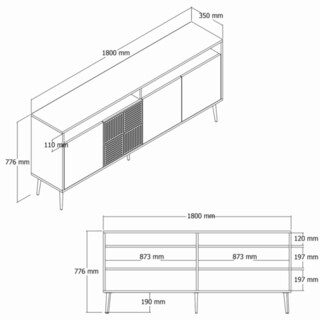 180x77x35 cm, Alb;Auriu