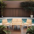 Set masa si scaune de gradina 4 piese, Meya Dekor, My028, Lemn, Natural / Crema