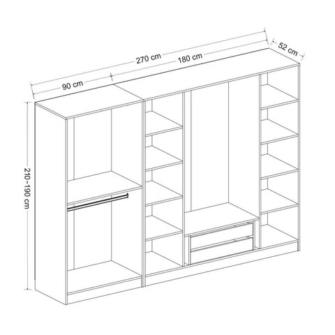 Dulap pentru haine, Minerva, Kale, 270x190x52 cm, PAL, Alb