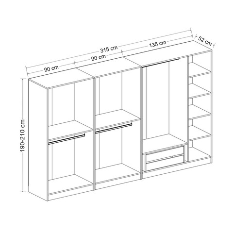 Dulap pentru haine, Minerva, Kale, 315x190x52 cm, PAL, Dore