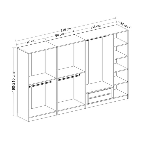 Dulap pentru haine, Minerva, Kale, 315x210x52 cm, PAL, Dore
