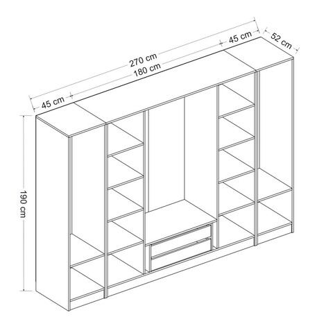 Dulap pentru haine, Minerva, Kale, 270x190x52 cm, PAL, Alb