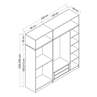 225x210x52 cm, Alb