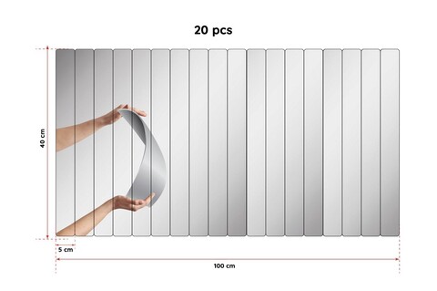 Oglinda decorativa, Mirrorland, Rectangular Stripe, Oglinda acrilica;MDF, Argintiu