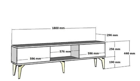 Comoda TV, Olivia, Karya, 180x44.6x29.6 cm, PAL , Alb/Auriu