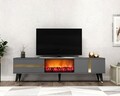 Comoda TV, Olivia, Vania Fireplace, 150x50x29 cm, PAL , Antracit / Aur