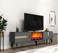 Comoda TV, Olivia, Vania Fireplace, 150x50x29 cm, PAL , Antracit / Aur