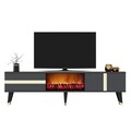 Comoda TV, Olivia, Vania Fireplace, 150x50x29 cm, PAL , Antracit / Aur