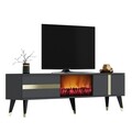 Comoda TV, Olivia, Vania Fireplace, 150x50x29 cm, PAL , Antracit / Aur