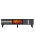 Comoda TV, Olivia, Vania Fireplace, 150x50x29 cm, PAL , Antracit / Aur