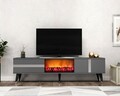 Comoda TV, Olivia, Vania Fireplace, 150x50x29.6 cm, PAL , Antracit / Argintiu