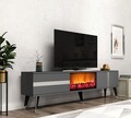 Comoda TV, Olivia, Vania Fireplace, 150x50x29.6 cm, PAL , Antracit / Argintiu