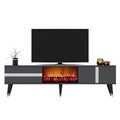 Comoda TV, Olivia, Vania Fireplace, 150x50x29.6 cm, PAL , Antracit / Argintiu