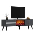 Comoda TV, Olivia, Vania Fireplace, 150x50x29.6 cm, PAL , Antracit / Argintiu