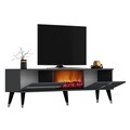Comoda TV, Olivia, Vania Fireplace, 150x50x29.6 cm, PAL , Antracit / Argintiu