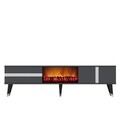 Comoda TV, Olivia, Vania Fireplace, 150x50x29.6 cm, PAL , Antracit / Argintiu