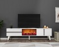 Comoda TV, Olivia, Vania Fireplace, 150x50x29 cm, PAL , Alb / Argintiu