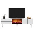 Comoda TV, Olivia, Vania Fireplace, 150x50x29 cm, PAL , Alb / Argintiu