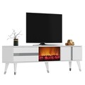 Comoda TV, Olivia, Vania Fireplace, 150x50x29 cm, PAL , Alb / Argintiu