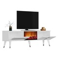 Comoda TV, Olivia, Vania Fireplace, 150x50x29 cm, PAL , Alb / Argintiu