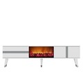 Comoda TV, Olivia, Vania Fireplace, 150x50x29 cm, PAL , Alb / Argintiu