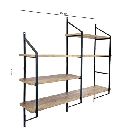 Raft de perete, Valovi, Raffy6, 120x120x28 cm, PAL, Negru / Pin Atlantic