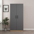 Dulap pentru haine, Minerva, Kale Anthracite Oak, 90x210x52 cm, PAL, Antracit / Stejar