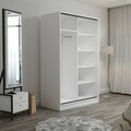 Dulap pentru haine, Minerva, Kale White Stone, 120x210x60 cm, PAL, Alb / Piatra