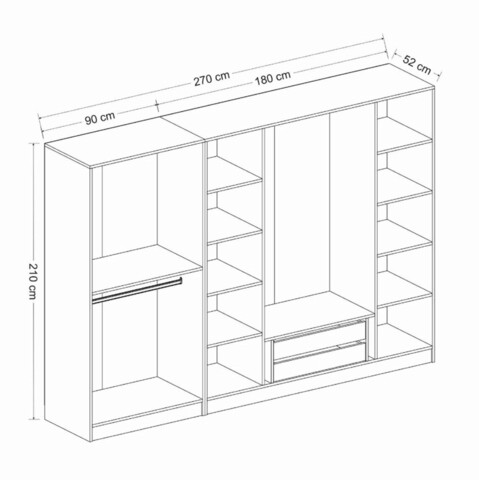 Dulap pentru haine, Minerva, Kale Plus, 270x210x52 cm, PAL, Fumuriu