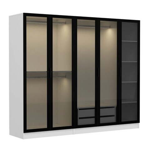 Dulap pentru haine, Minerva, Kale, 225x210x52 cm, PAL, Alb/Negru