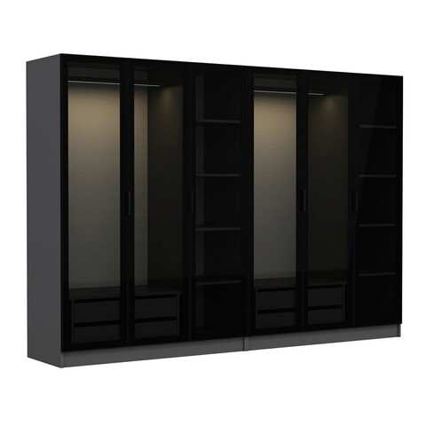 Dulap pentru haine, Minerva, Kale, 270x210x52 cm, PAL, Antracit / Negru