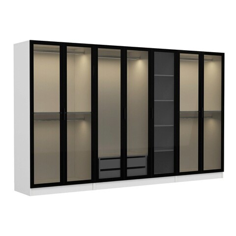 Dulap pentru haine, Minerva, Kale, 315x190x52 cm, PAL, Alb/Negru