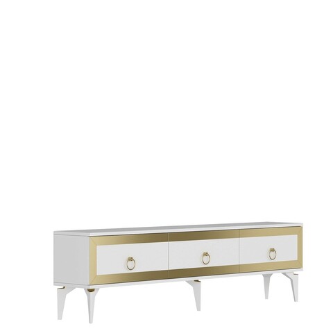 Comoda TV, Olivia, Ponny, 180x44.6x29.6 cm, PAL , Alb/Auriu
