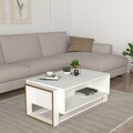 Masuta de cafea, Tera Home, Bianco, 106.4x40.4x60 cm, PAL, Alb/Auriu