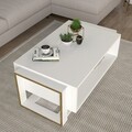 Masuta de cafea, Tera Home, Bianco, 106.4x40.4x60 cm, PAL, Alb/Auriu