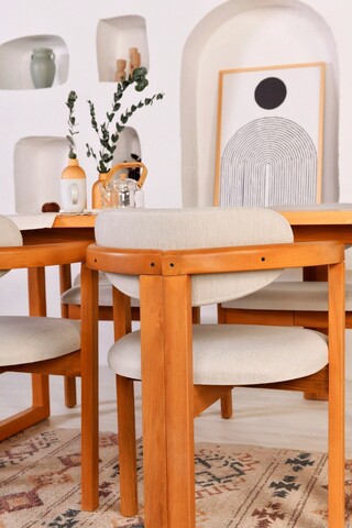 Set masa si scaune 5 piese, Vow Chair, Cheri 4S, Lemn de fag, Stejar / Crem