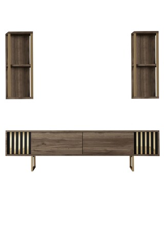 Comoda TV, Bexley, Gold Line, 180x30x48 cm, PAL, Nuc / Negru